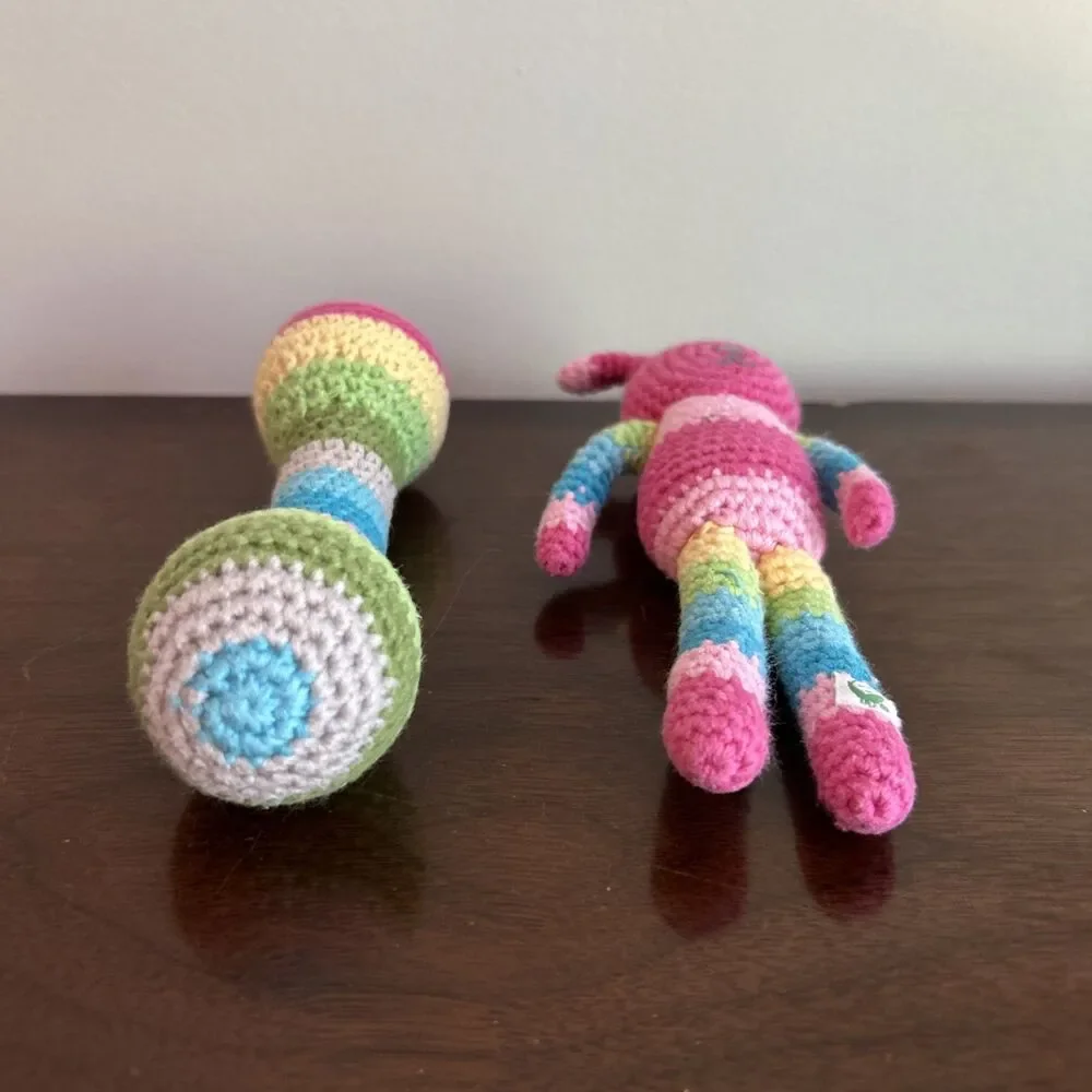 Lot of 2 Green Sprouts Organic Cotton Animal Friend Rattle Bunny